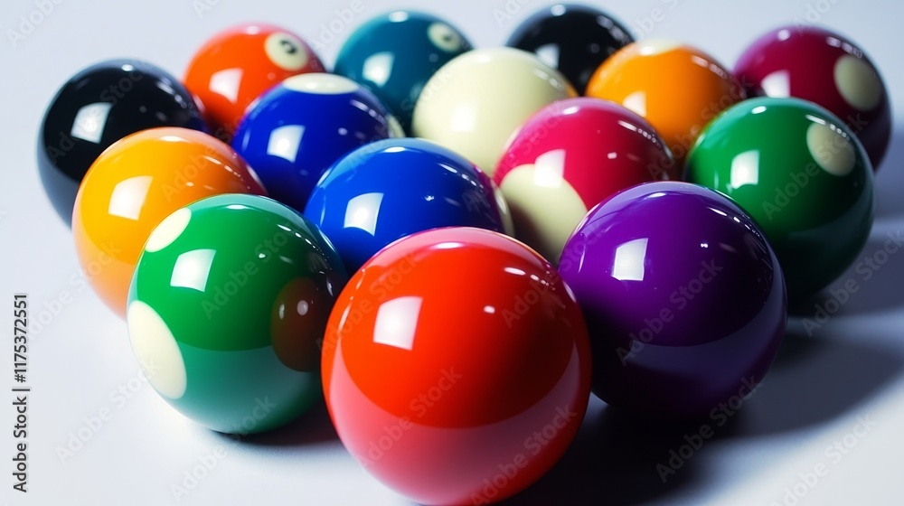 Precisely Lined Up - Vibrant Snooker Cue and Ball Set in Clean Arrangement Precisely Lined Up - Vibrant Snooker Cue and Ball Set in Clean Arrangement