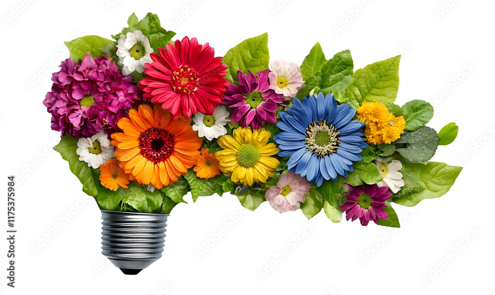 Obraz premium Colorful flowers arranged as lightbulb.