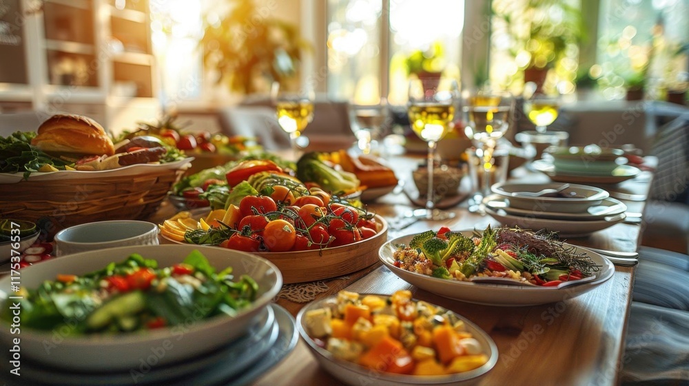 Table Setting with Salad, Fruit and Wine Glasses Table Setting with Salad, Fruit and Wine Glasses