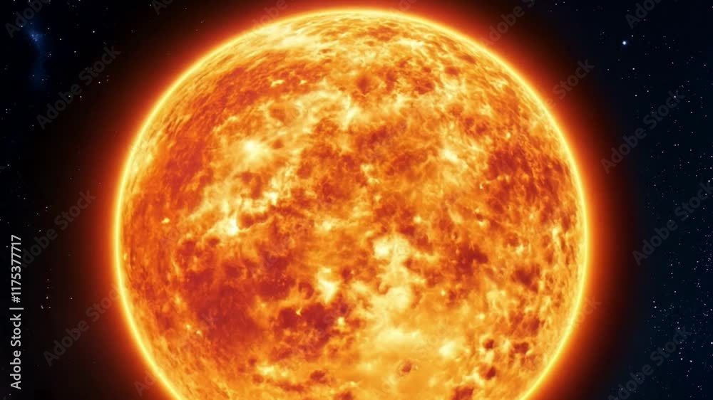A burning yellow sun viewed from space with hot solar flares.. A burning yellow sun viewed from space with hot solar flares..