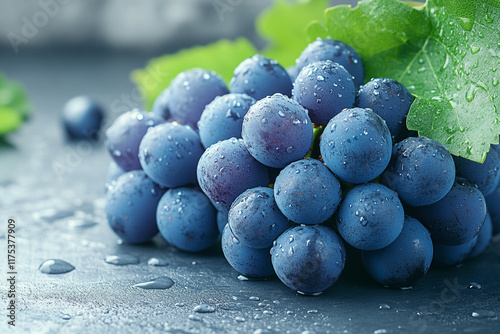 Wallpaper Mural Fresh Dewy Blue Grapes On Dark Surface Torontodigital.ca