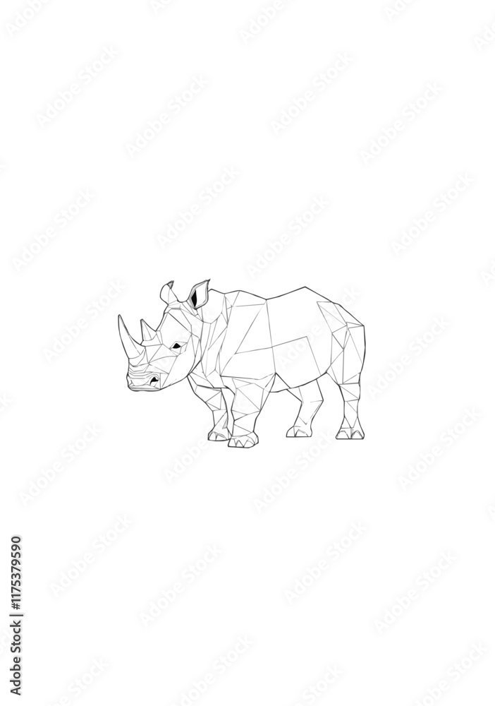 Fototapeta premium Geometric Polygonal Rhino Vector Design in Black and White with Abstract Patterns on Transparent Background