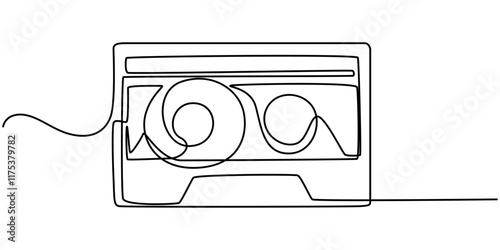 Old school audio cassette continuous line vector illustration, One continuous line drawing of audio cassette tape with notes. Retro and nostalgic music and mixtape concept for web banner in simple.