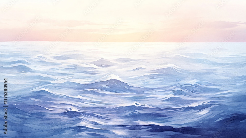 Serene Ocean Sunset: A Watercolor Seascape Serene Ocean Sunset: A Watercolor Seascape
