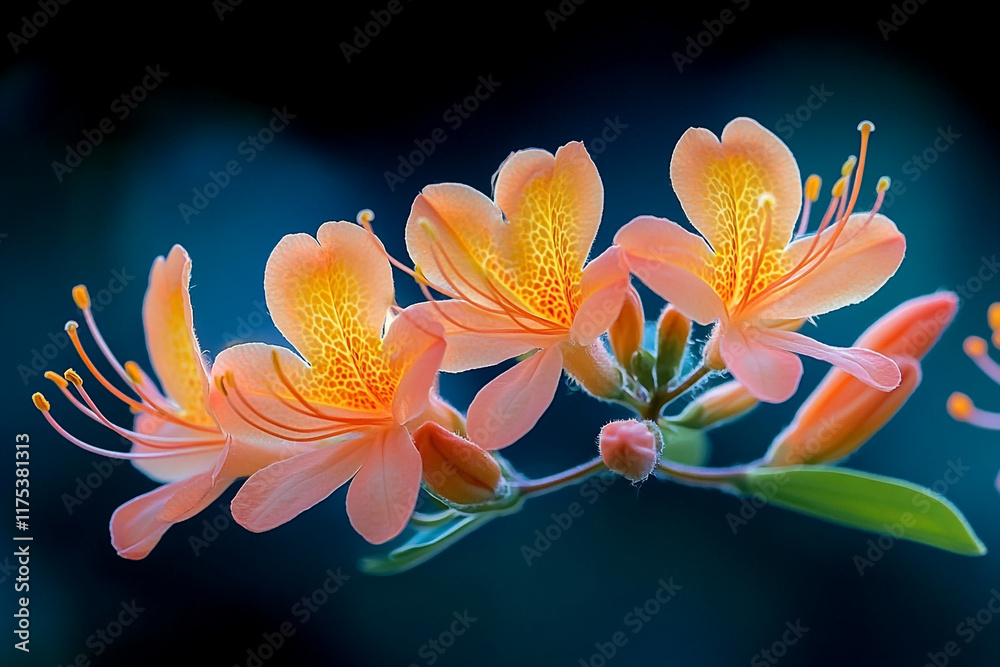 Fototapeta premium Delicate Peach Azaleas Blossom in Dark Setting