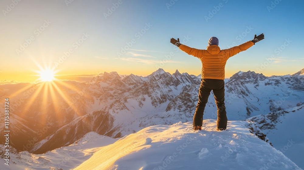 Triumphant Sunrise: A Climber's Golden Moment Triumphant Sunrise: A Climber's Golden Moment