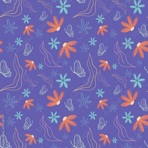 Vibrant Floral Seamless, Charming Blooming Flowers Pattern