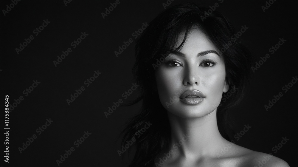 Monochromatic Portrait of a Woman with Dark Hair Monochromatic Portrait of a Woman with Dark Hair