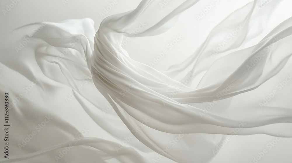 Obraz premium Abstract Photography: White Fabric in Motion, Graceful Swirls and Folds of Sheer Material