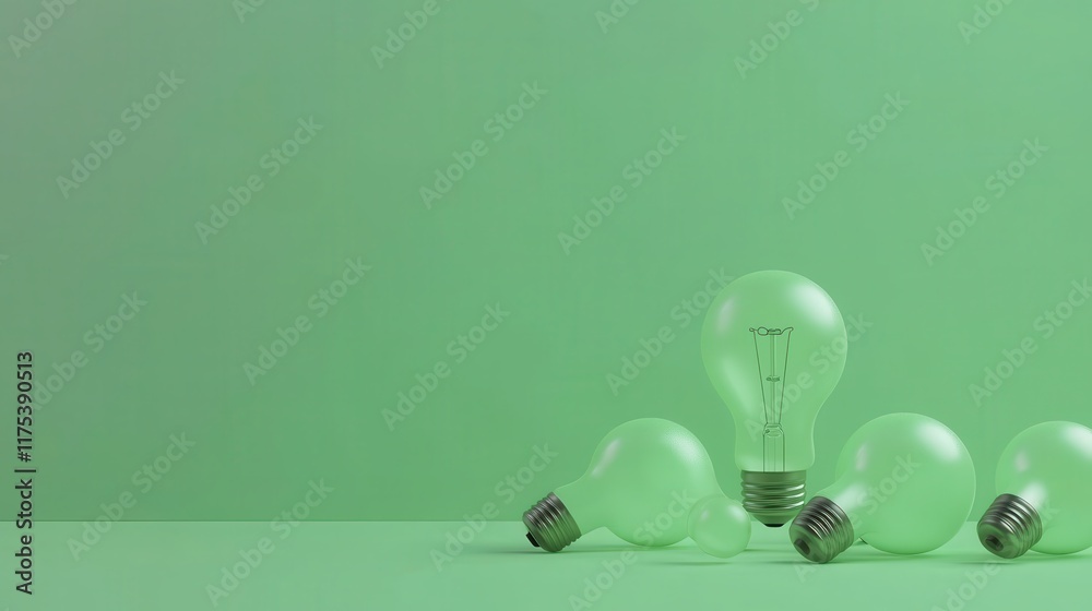 Green Lightbulbs: Ideas and Innovation on Green Background Green Lightbulbs: Ideas and Innovation on Green Background