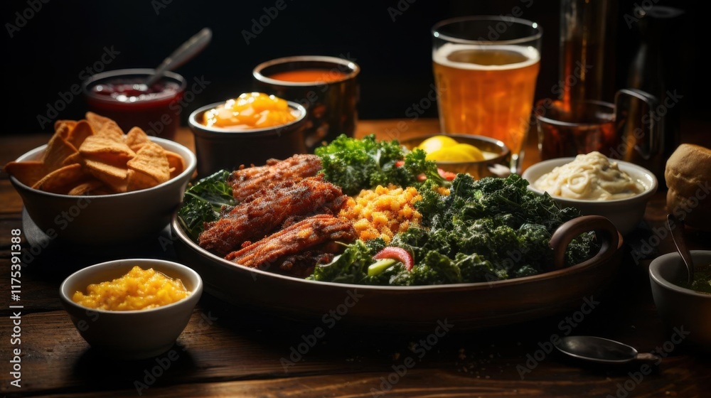 Crispy Fried Chicken, Kale Salad, and Dipping Sauces