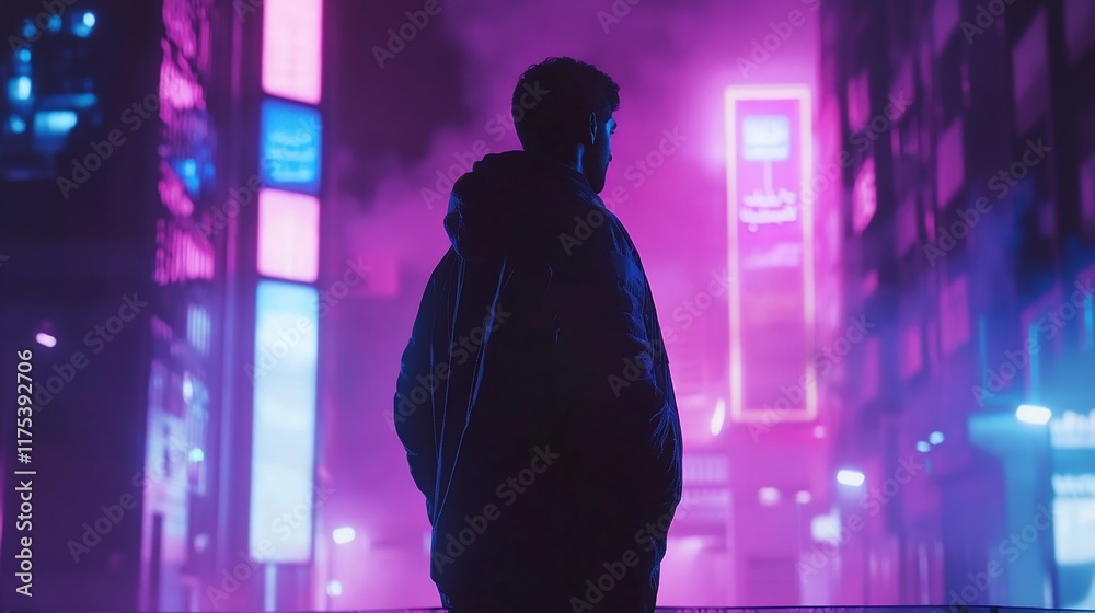 Neon City Nights: A Silhouette in Purple Haze Neon City Nights: A Silhouette in Purple Haze