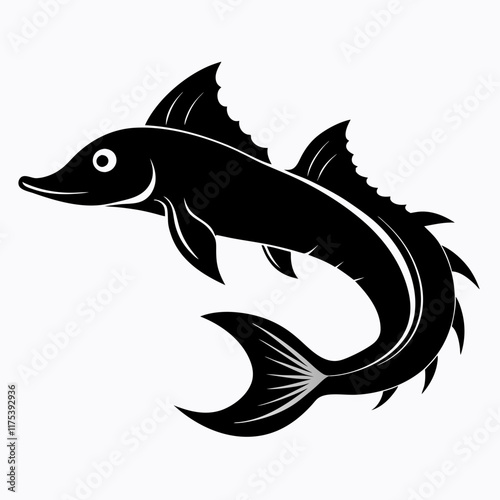  Dragonfish Black Silhouette Vector on White Background