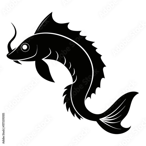  Dragonfish Black Silhouette Vector on White Background