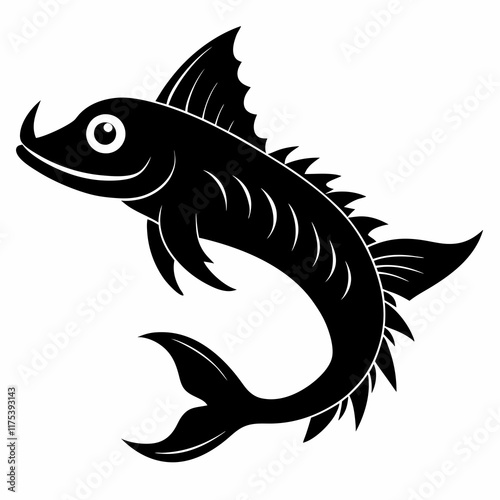  Dragonfish Black Silhouette Vector on White Background