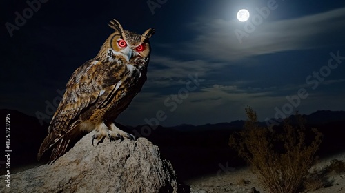 Great Horned Owl Under the Full Moon's Gaze photo