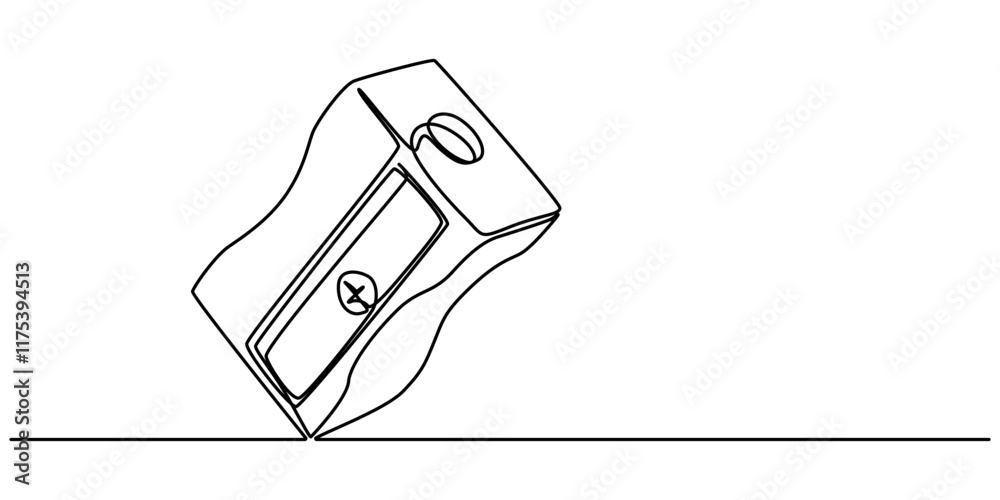 Continuous one line drawing of sharpener. Isolated on white background, stationery or education concept, Vector Illustration, Vector continuous one single line drawing icon of sharpener in pro vector. Continuous one line drawing of sharpener. Isolated on white background, stationery or education concept, Vector Illustration, Vector continuous one single line drawing icon of sharpener in pro vector.