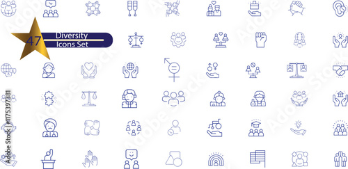 Diversity icon set. Containing equality, culture, languages, tolerance, difference, belonging, 