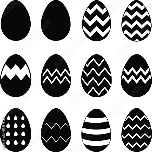 Easter day Easter eggs with different patterns vector,illustration,silhouette,line art. easter day element bundle