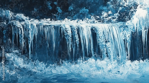 Frozen Waterfall Abstract Winter Landscape Painting photo