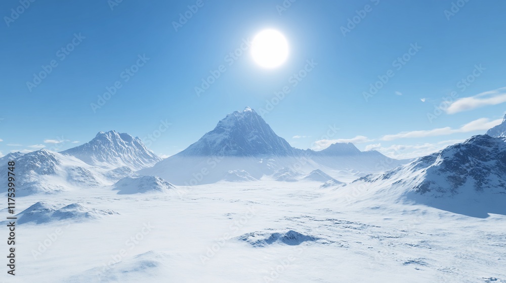 Majestic Winter Wonderland: A Panoramic View of Snow-Capped Mountains Under a Bright Sun Majestic Winter Wonderland: A Panoramic View of Snow-Capped Mountains Under a Bright Sun