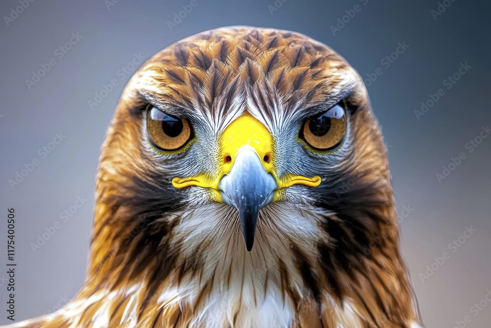 Obraz premium Majestic close up of fierce hawk with striking yellow beak and intense eyes