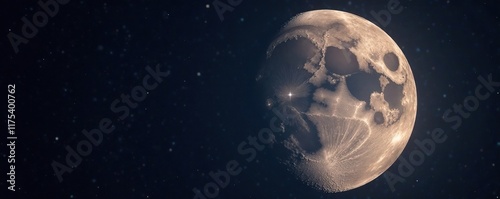 The big telescope lens captures the cratered terrain of a waning gibbous Moon, moon, glow, crater