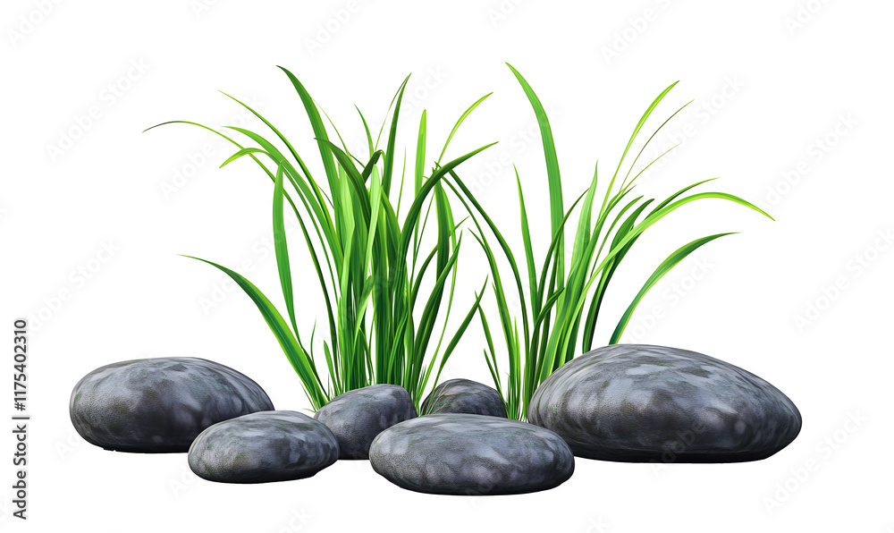 Lush green grass sprouting from gray stones. (1) Lush green grass sprouting from gray stones. (1)