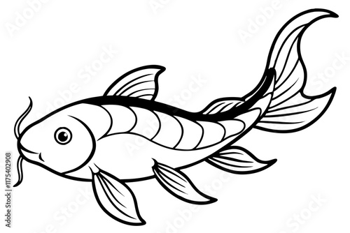 Koi Fish Line Art - Isolated Vector Illustration on White Background