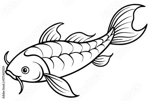 Koi Fish Line Art - Isolated Vector Illustration on White Background