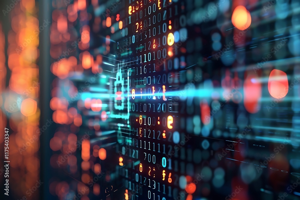 Obraz premium Digital binary code on computer monitor. Abstract technology background. 3d rendering