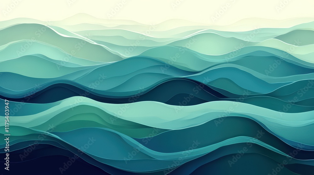 Abstract Teal Papercut Mountain Landscape Art Abstract Teal Papercut Mountain Landscape Art