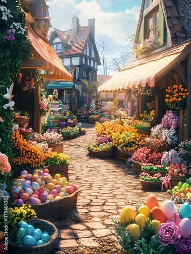 Easter decoration market with eggs and flowers photo