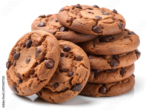 chocolate chip cookies on white background