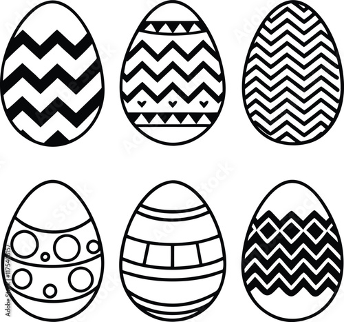 Easter day Easter eggs with different patterns vector,illustration,silhouette,line art. easter day element bundle