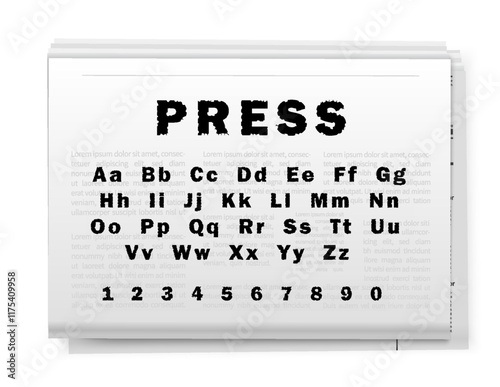 Old newspaper template. Press black headline. Mass media and journalism. Typography and calligraphy. Retro newspaper. Flat vector illustration isolated on white background