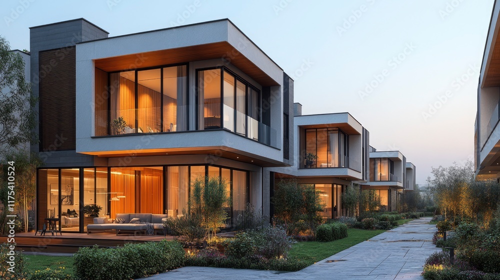 Residential complex with modular units creating varied facade pattern Residential complex with modular units creating varied facade pattern