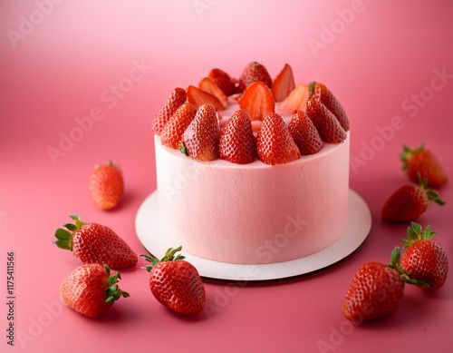 delicious strawberry cake on wood background
