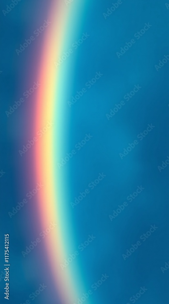 Fototapeta premium Blurred rainbow on blue sky vertical phone wallpaper background.