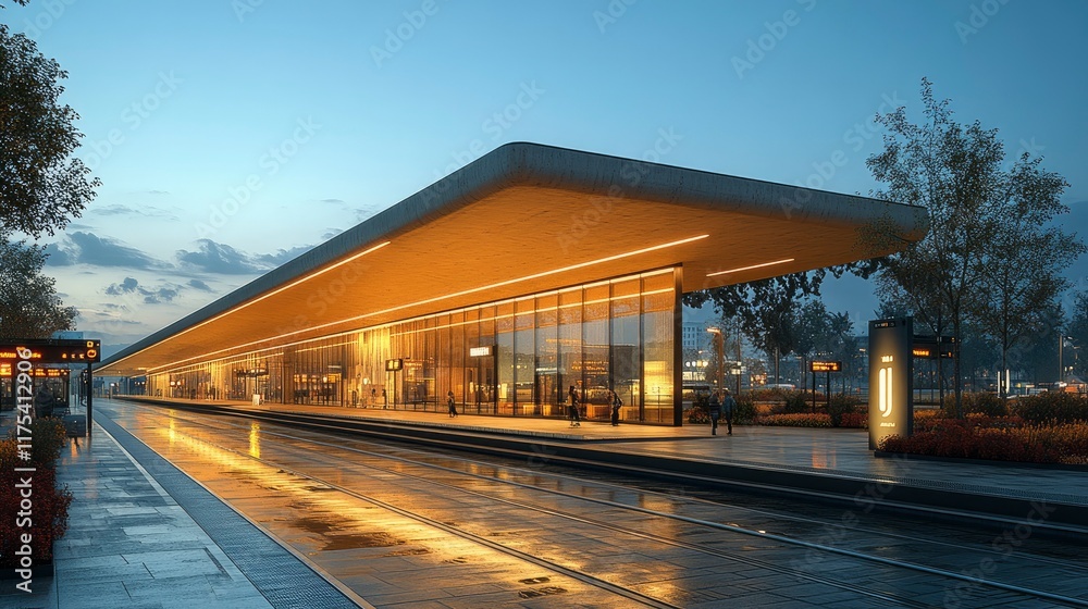 Modern transit station with lightweight roof structure Modern transit station with lightweight roof structure