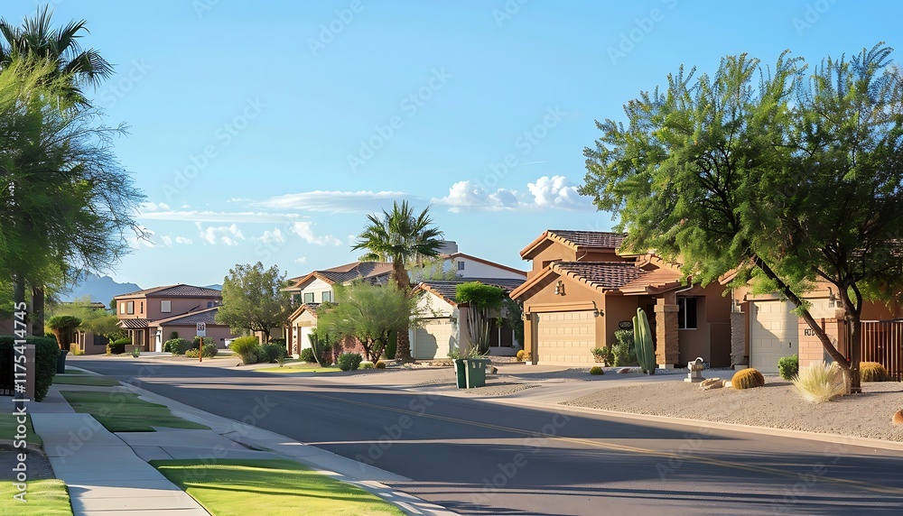 Obraz premium Desert landscape with a paved road and cactuses in the foreground