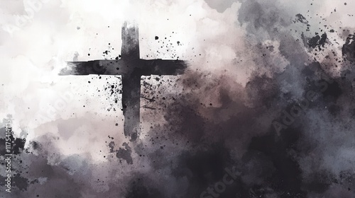Abstract Watercolor Background Featuring a Cross for Ash Wednesday Marketing and Religious Themes