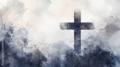 Watercolor Background of a Cross Symbolizing Ash Wednesday, Ideal for Marketing Spiritual Themes and Seasonal Events in a Soft and Artistic Style