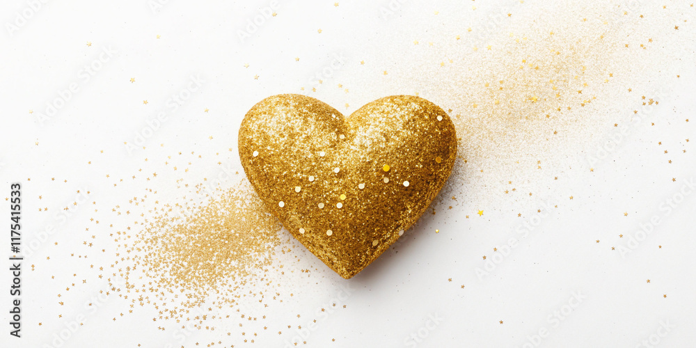 Charming Golden Glitter Heart Isolated on a Clean White Background for Love Celebrations Charming Golden Glitter Heart Isolated on a Clean White Background for Love Celebrations