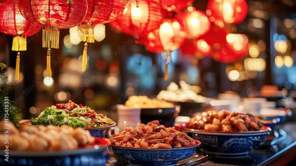 Naklejka premium Festive Chinese New Year Dishes on Display
