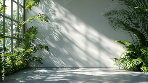 Sunlit Sanctuary: Lush Greenery and Tranquil Interior Design photo