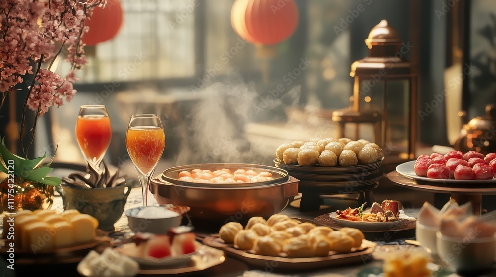 Fototapeta premium Festive Chinese New Year Banquet Setting