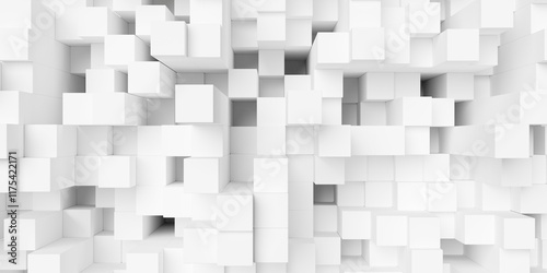 Fototapeta Naklejka Na Ścianę i Meble -  Random height scaled cubes or boxes perspective view geometry background wallpaper banner, flat lay