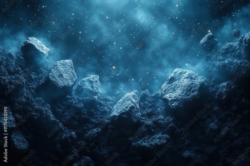 Obraz premium dynamic asteroids floating against a dark cosmic backdrop showcasing intricate textures and shapes ideal for a scifi themed project or educational visual
