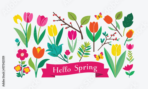 Spring-themed design vector illustration, easily editable.